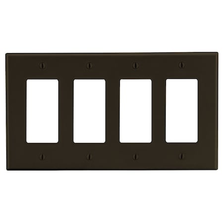 Hubbell Wiring Device-Kellems Wallplate, Mid-Size 4-Gang, 4) Decorator, Brown PJ264